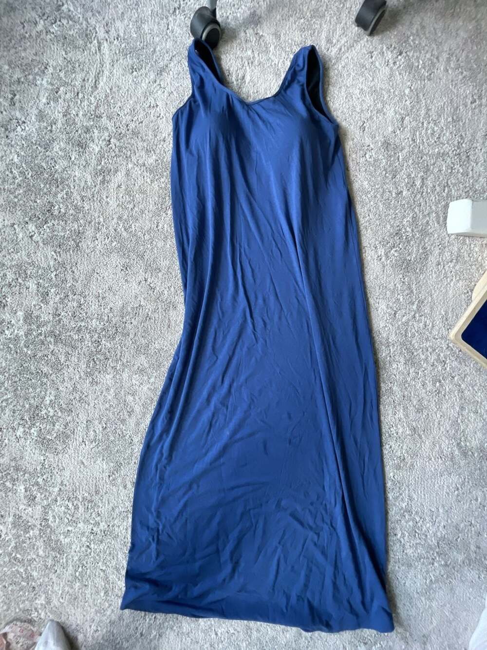 Amoena Harmony Maxi Dress in Blue with Built-in Shelf Bra, Size Medium